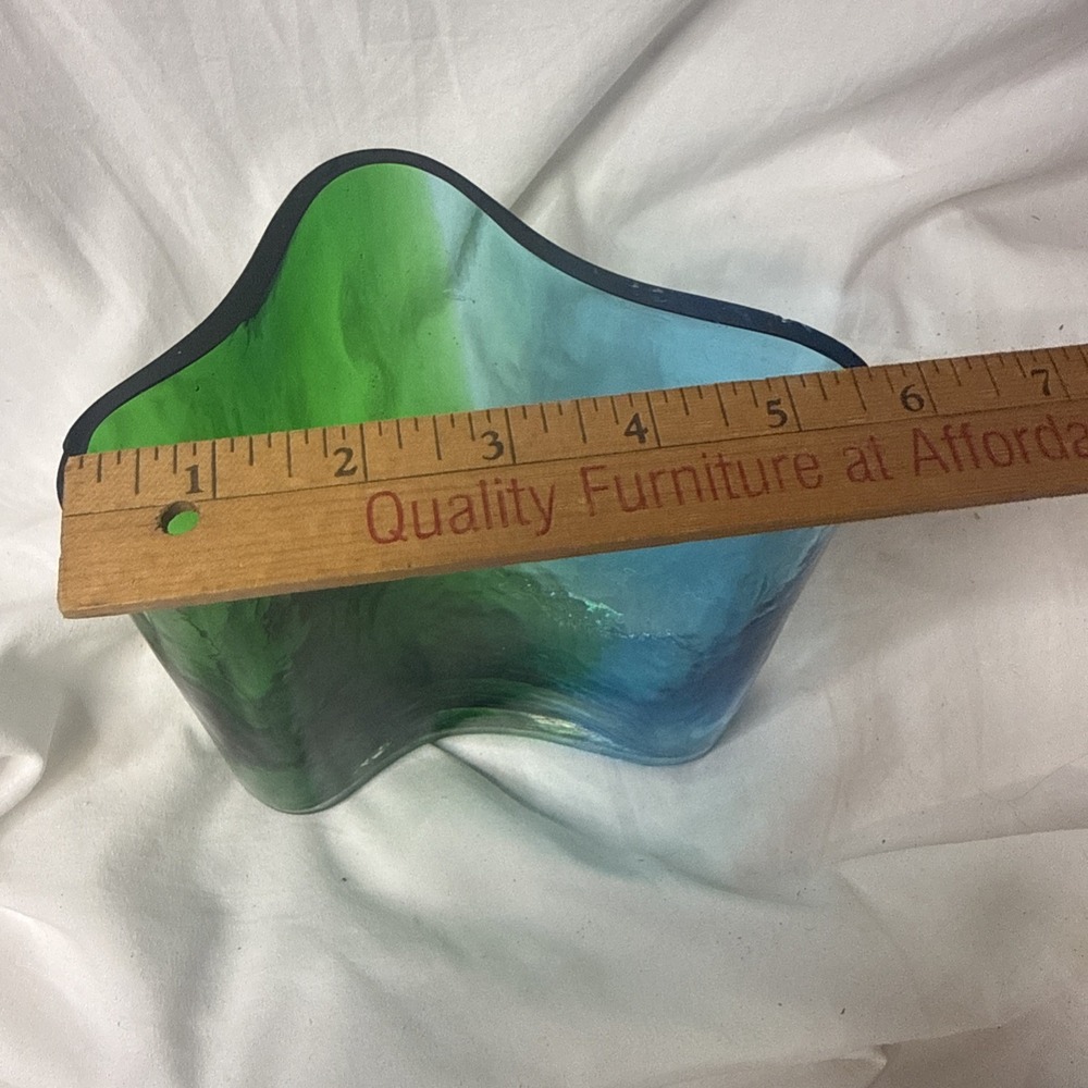 Southern Living Green Blue Aqua Art Glass Vase Abstract Wave Coastal Vase Sea - Picture 8 of 9